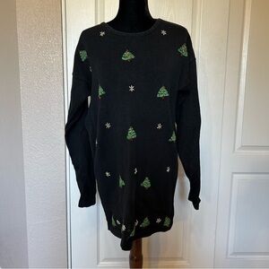 Vintage Victoria Jones Embroidered and Beaded Christmas Tree Sweater Size Medium